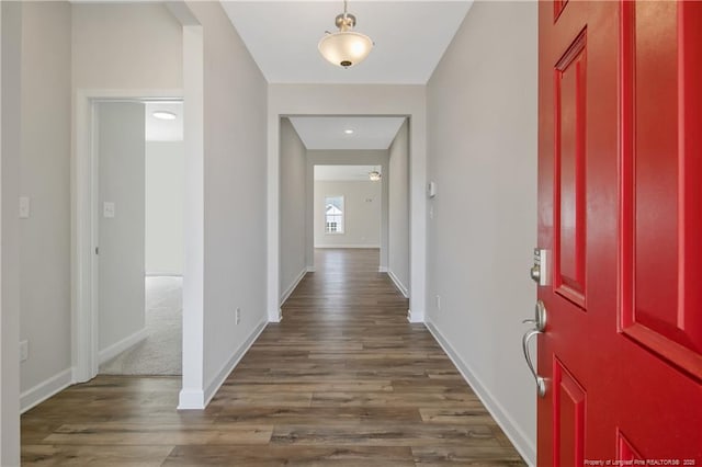 5411 Seedling Rd, Fayetteville, NC 28311 - foyer entrance featuring dark wood-type flooring, baseboards, and ceiling fan
