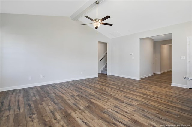 5411 Seedling Rd, Fayetteville, NC 28311 - unfurnished room featuring ceiling fan, stairs, dark wood finished floors, and baseboards