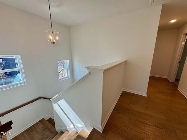 staircase featuring hardwood / wood-style flooring