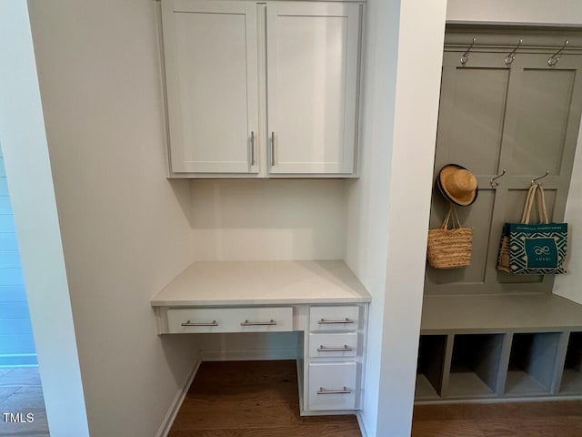 196 Grand Griffon Way, Lillington, NC 27546 - unfurnished office with wood finished floors, built in study area, and baseboards