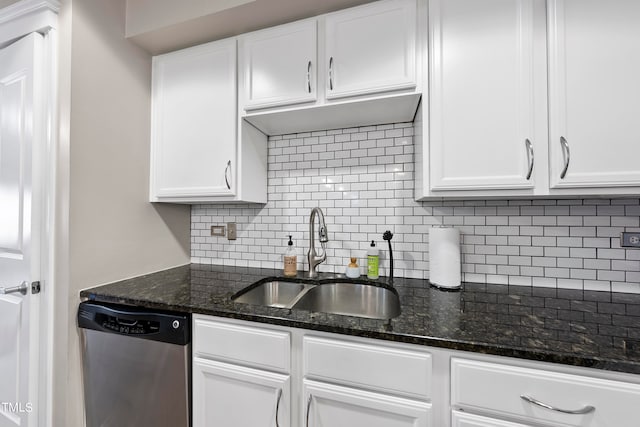 kitchen with sink, dishwasher, and white cabinets