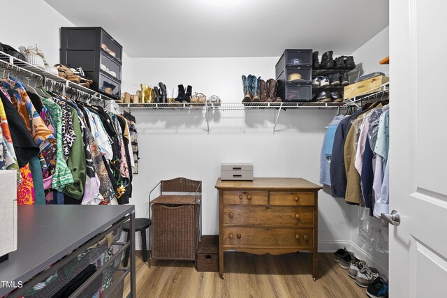 spacious closet with light hardwood / wood-style flooring