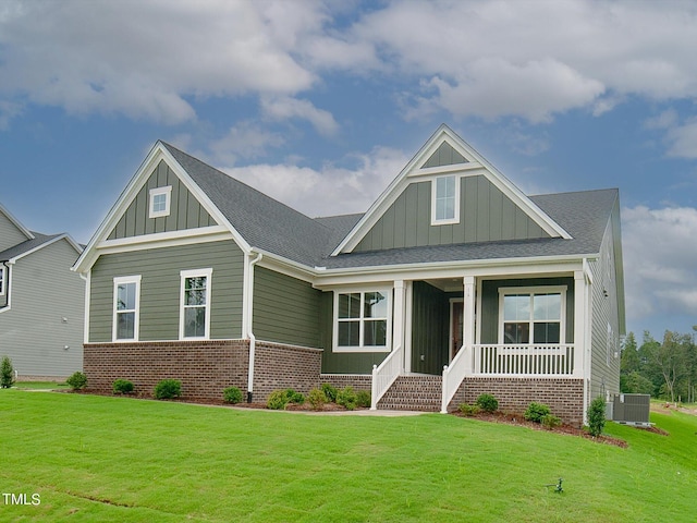 16 Autumn Breeze Ct, Angier, NC 27501 - craftsman-style house featuring board and batten siding, central air condition unit, and a front lawn