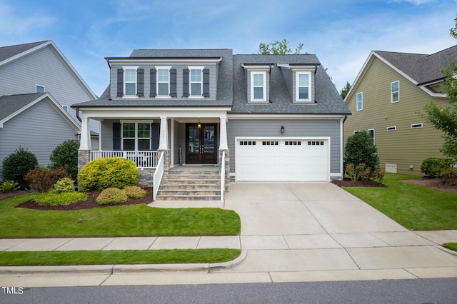 view of front of property with a front yard and covered porch