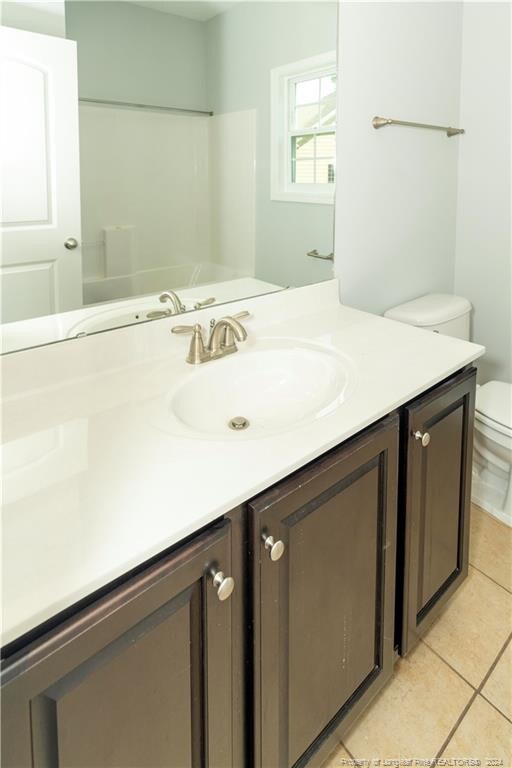 bathroom with tile patterned floors, toilet, and vanity