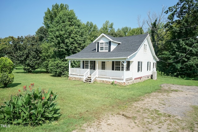 view of front of home with a porch and a front yard