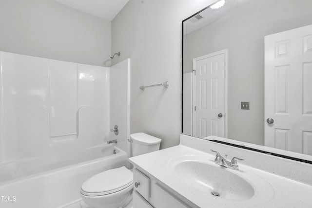 full bathroom featuring vanity, shower / bathtub combination, and toilet