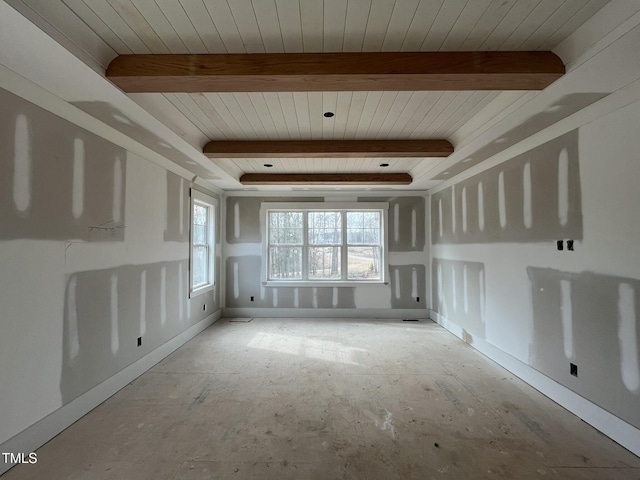 spare room featuring beam ceiling