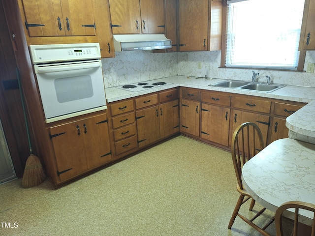 1917 New Hill Olive Chapel Rd, New Hill, NC 27562 - kitchen featuring white appliances, under cabinet range hood, a sink, and light countertops