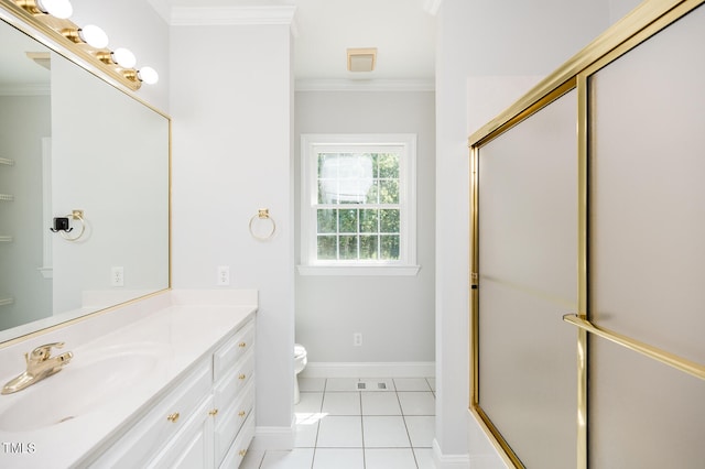 full bathroom featuring toilet, tile patterned floors, and crown molding