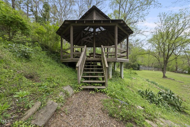 view of yard featuring a wooden deck