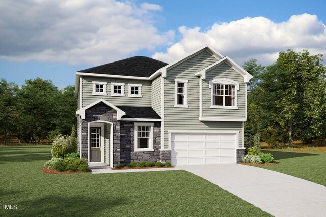 view of front facade with a garage and a front lawn