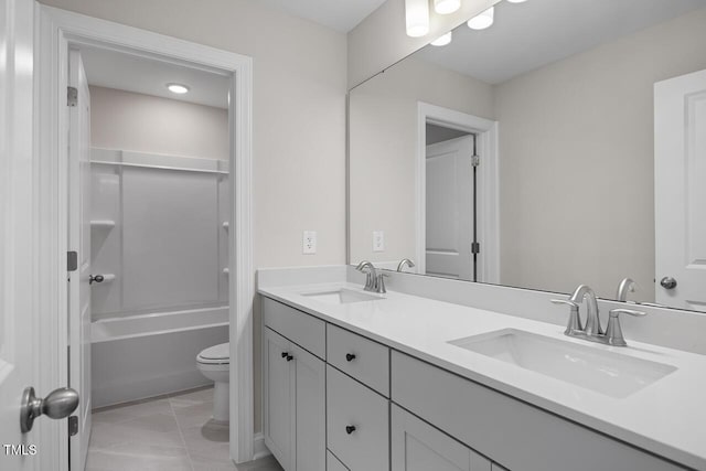 full bath with double vanity, toilet, and a sink