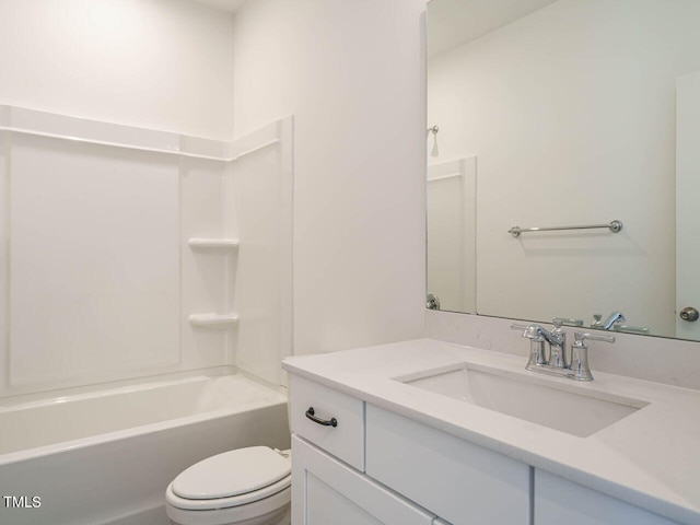 full bathroom featuring shower / bath combination, toilet, and vanity