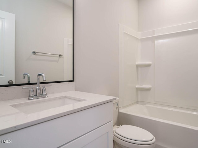 full bath featuring toilet, shower / bath combination, and vanity