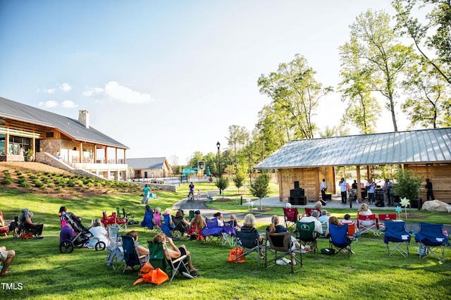 view of community featuring a lawn