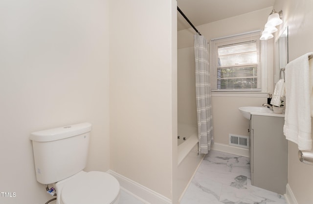 full bathroom featuring vanity, toilet, and shower / bath combo with shower curtain