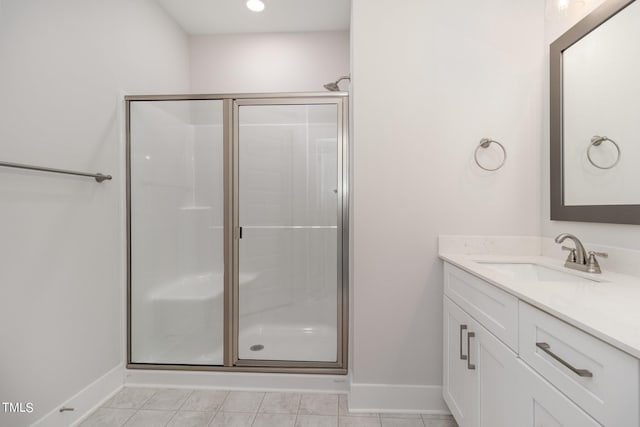 bathroom with vanity and an enclosed shower