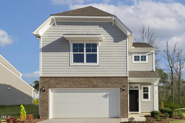 82 Gander Dr, Benson, NC 27504 - view of front of home featuring a garage, brick siding, driveway, and roof with shingles