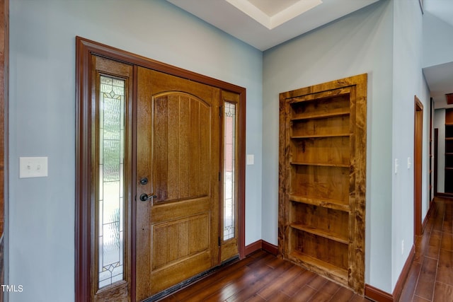 3240 Hillcastle Trl, Chapel Hill, NC 27516 - foyer with dark wood-style flooring and baseboards