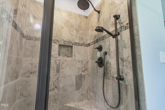 interior details featuring tiled shower