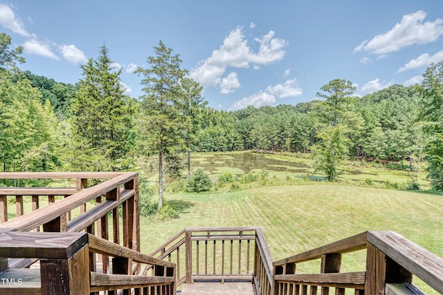 3240 Hillcastle Trl, Chapel Hill, NC 27516 - wooden terrace featuring a lawn and a forest view