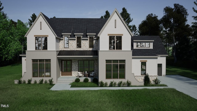 view of front of home featuring a porch and a front yard