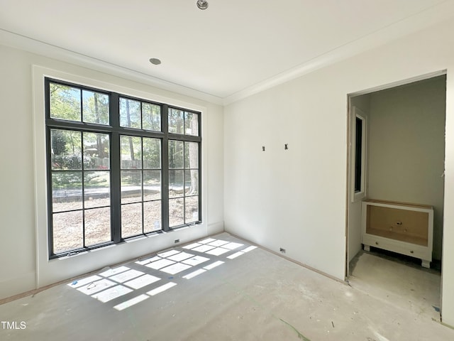 empty room with plenty of natural light and crown molding