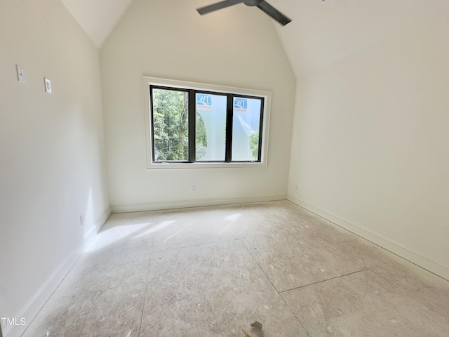 7208 Tanbark Way, Raleigh, NC 27615 - unfurnished room with vaulted ceiling and a ceiling fan