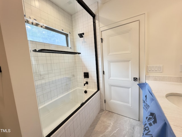 7208 Tanbark Way, Raleigh, NC 27615 - full bath featuring shower / bathtub combination, marble look tiles, and vanity