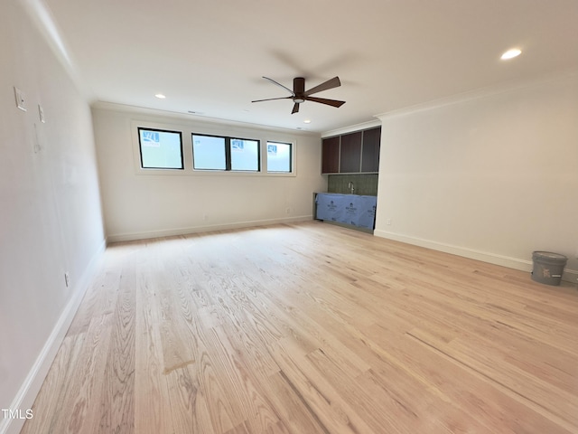 7208 Tanbark Way, Raleigh, NC 27615 - unfurnished bedroom with light wood-type flooring, ornamental molding, recessed lighting, and ceiling fan