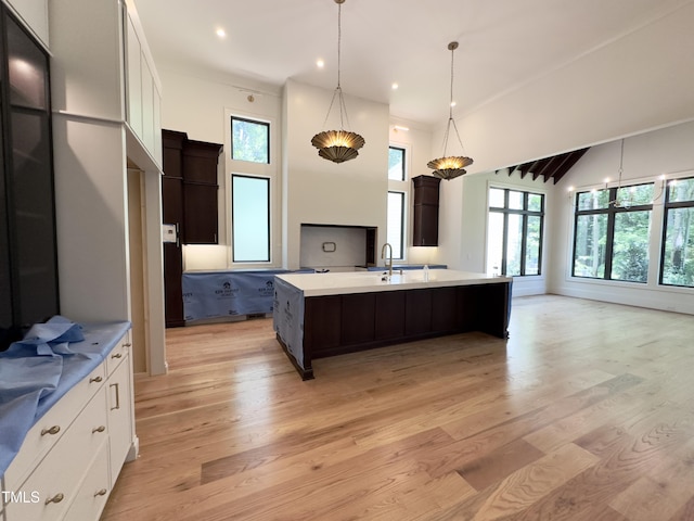 7208 Tanbark Way, Raleigh, NC 27615 - kitchen with plenty of natural light, dark brown cabinetry, light countertops, recessed lighting, and lofted ceiling