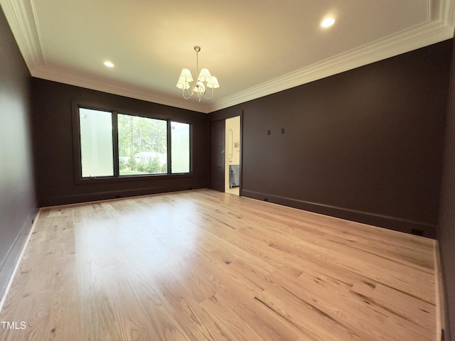 7208 Tanbark Way, Raleigh, NC 27615 - unfurnished room featuring a chandelier, crown molding, light wood-style flooring, and recessed lighting