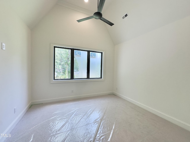 7208 Tanbark Way, Raleigh, NC 27615 - unfurnished room with ceiling fan, vaulted ceiling, and light colored carpet