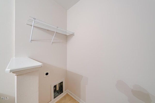 laundry room with carpet floors and hookup for an electric dryer