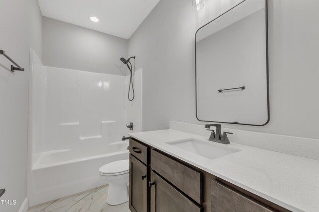 full bathroom with vanity, shower / bathing tub combination, and toilet