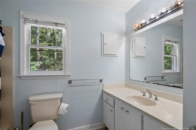 bathroom with vanity, toilet, and a wealth of natural light