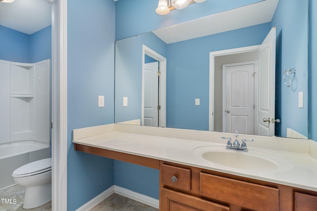 full bathroom featuring vanity, toilet, and shower / bathing tub combination