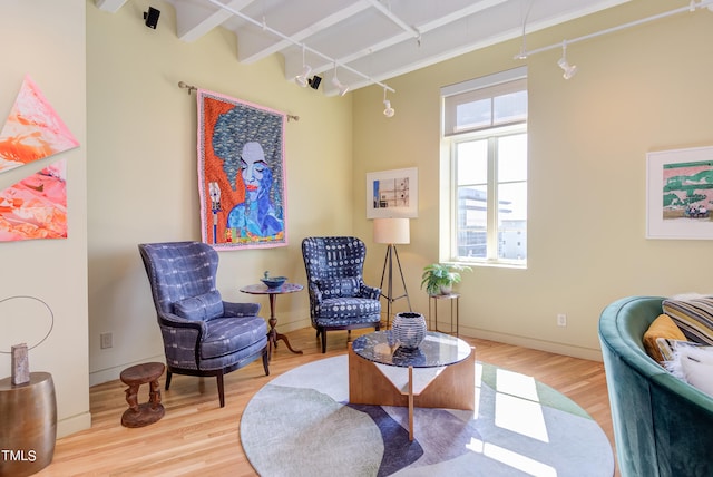 sitting room featuring hardwood / wood-style flooring and a healthy amount of sunlight