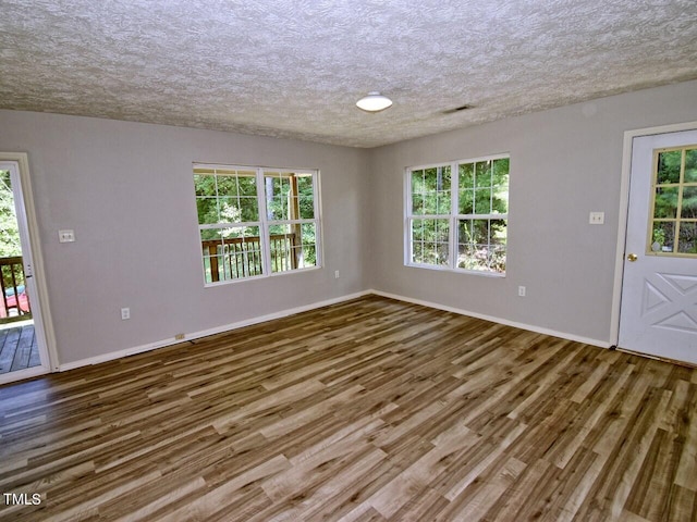 spare room featuring a textured ceiling and wood-type flooring