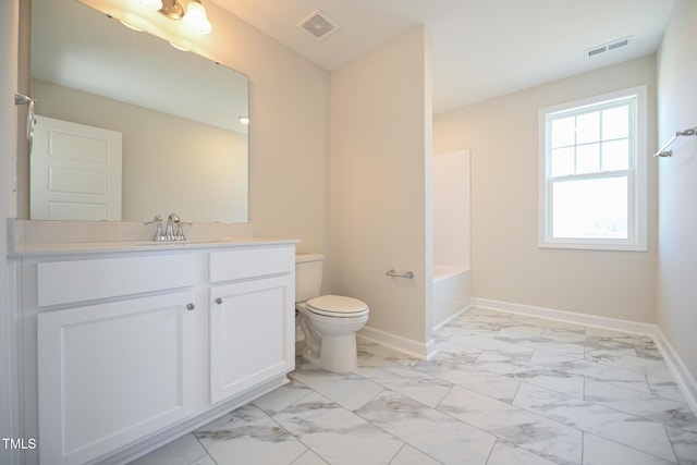 full bathroom with vanity, toilet, and bathing tub / shower combination