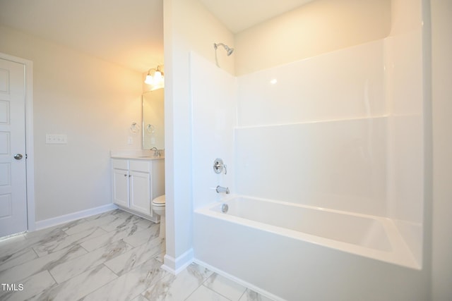 full bathroom with shower / bathing tub combination, vanity, and toilet