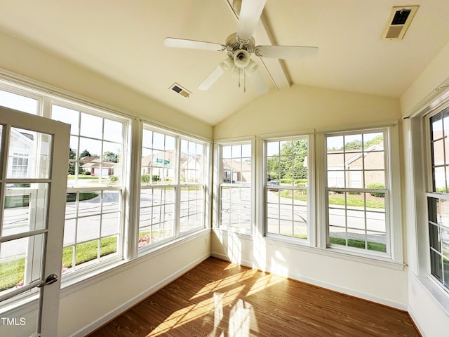 4712 Fox Fern Ln, Raleigh, NC 27604 - unfurnished sunroom featuring baseboards, vaulted ceiling, and wood finished floors