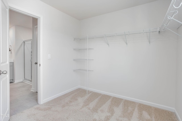 spacious closet with light colored carpet