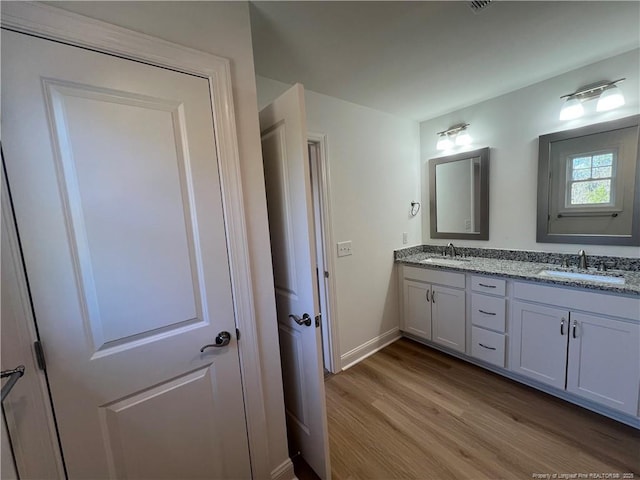 bathroom featuring vanity and wood-type flooring