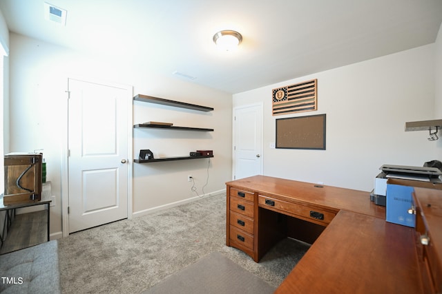 view of carpeted home office