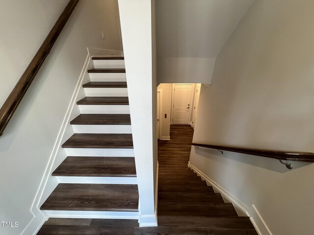 stairway featuring wood-type flooring