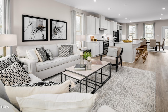 living room with light hardwood / wood-style floors