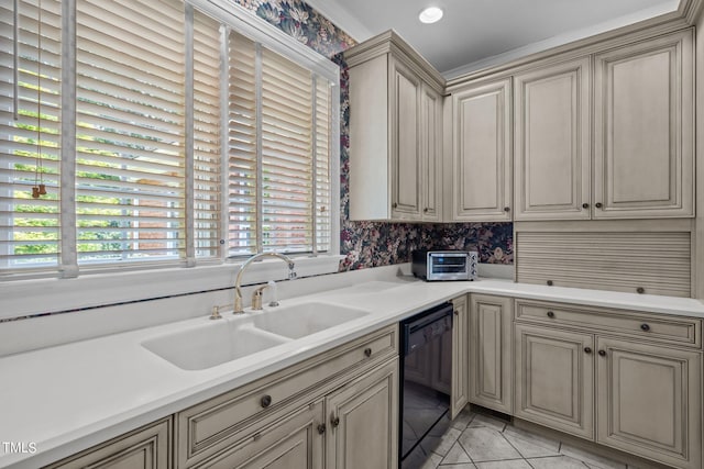 kitchen with a sink, light countertops, and dishwasher