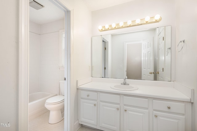 full bathroom with vanity, toilet, and shower / bathtub combination